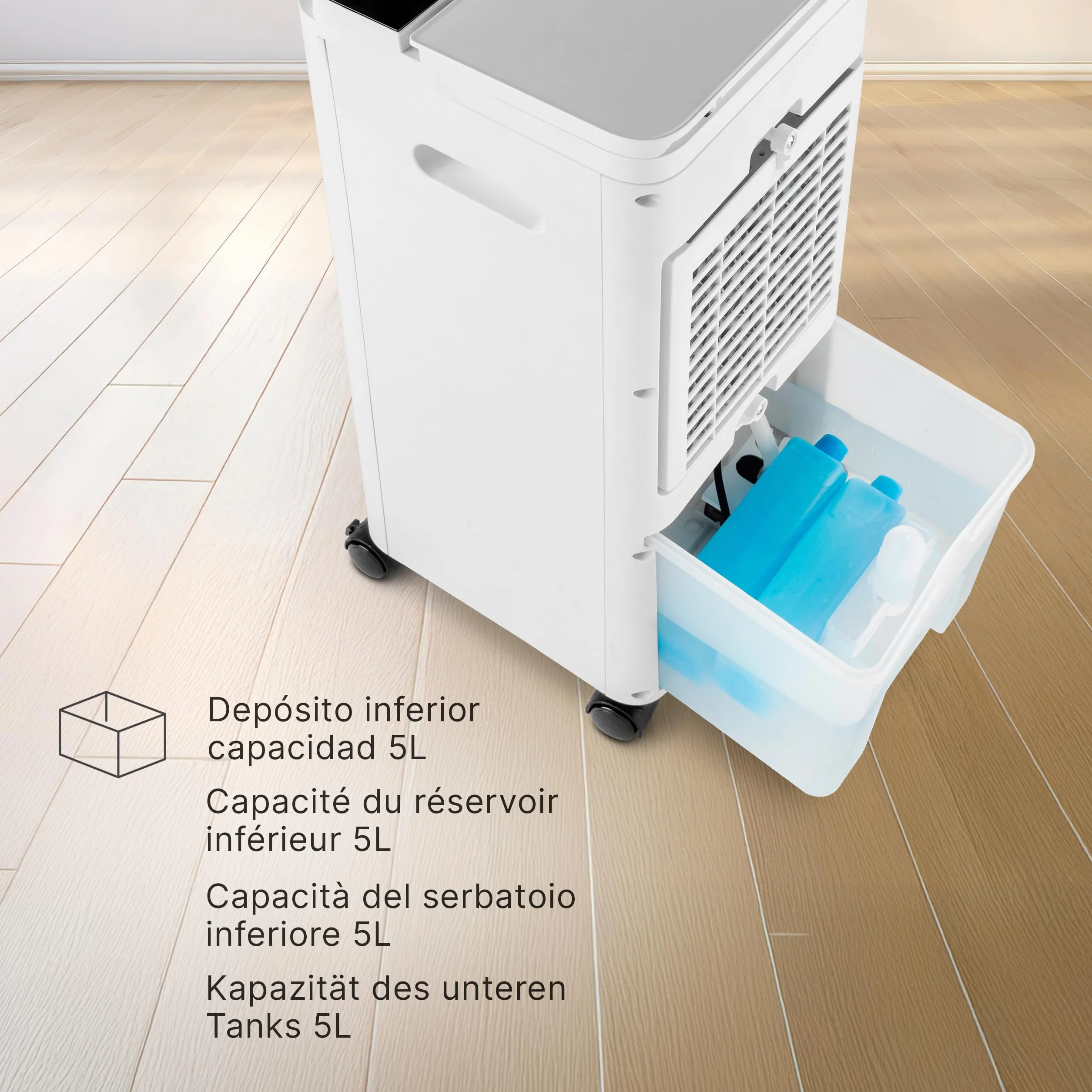 Ufesa Narvik Rafraîchisseur d’Air Évaporatif, 65W, Fonction Air Froid et Ventilateur, 3 Vitesses, 3 Modes, Panneau Tactile, Réservoir de 5L, Minuteur 12h, Filtre Lavable, Télécommande
