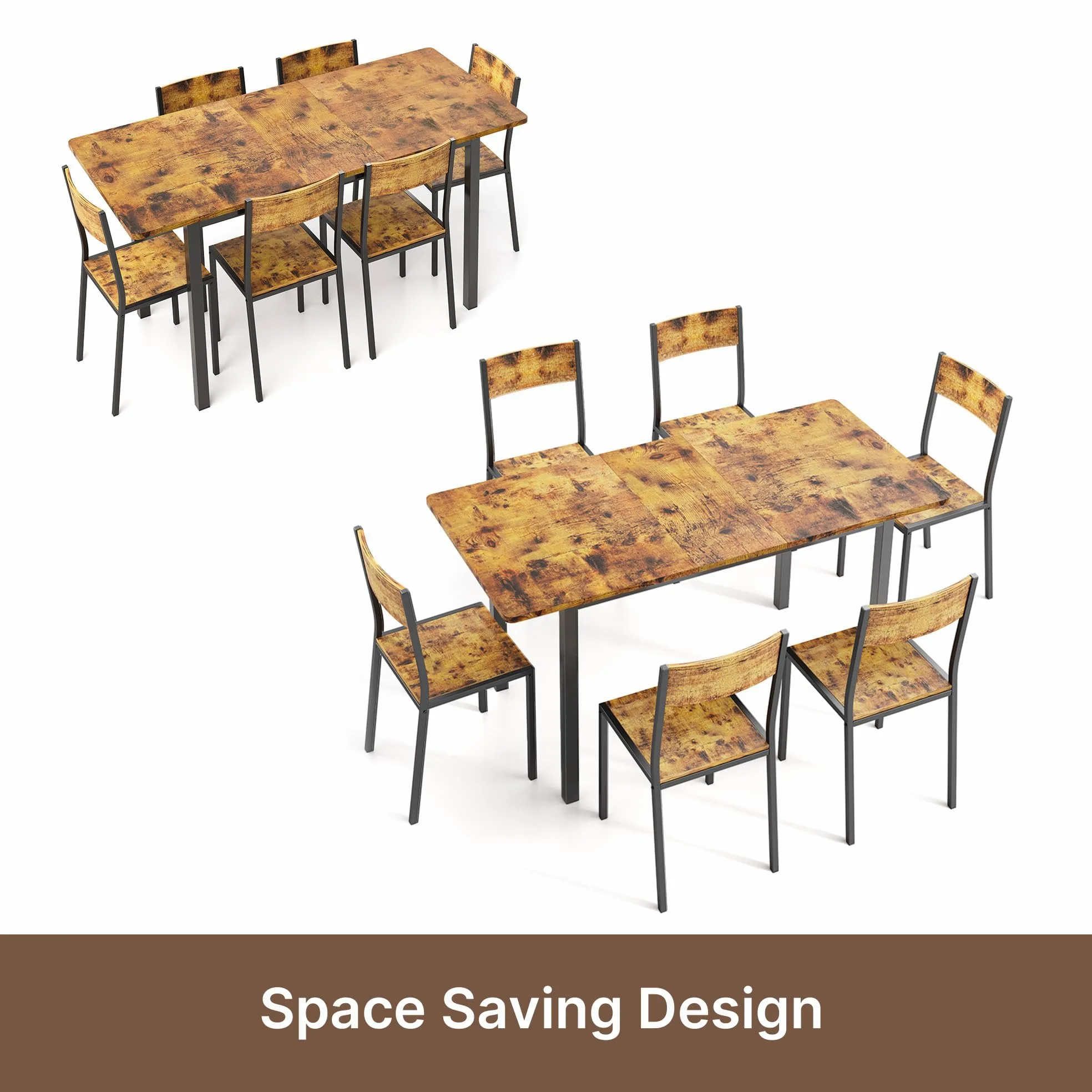 Xbro Ensemble Table à Manger 6 Personnes Extensible avec 6 Chaises, Gain de Place, Structure Métal Stable, Montage Facile, Cuisine Salle à Manger 110–140 cm