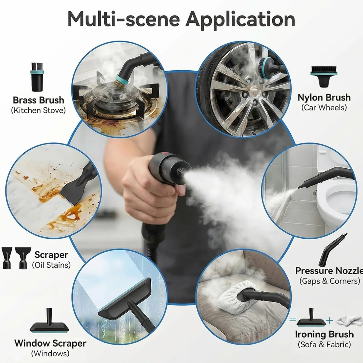 Nettoyeur Vapeur éLectriques Portable Vaporisateur a Main Appareil Professionnel Vitre Canapé Maison Cuisine Voiture, 6 Niveaux De RéGlage, 1,8L,Chauffage 15s,Affichage LCD Température