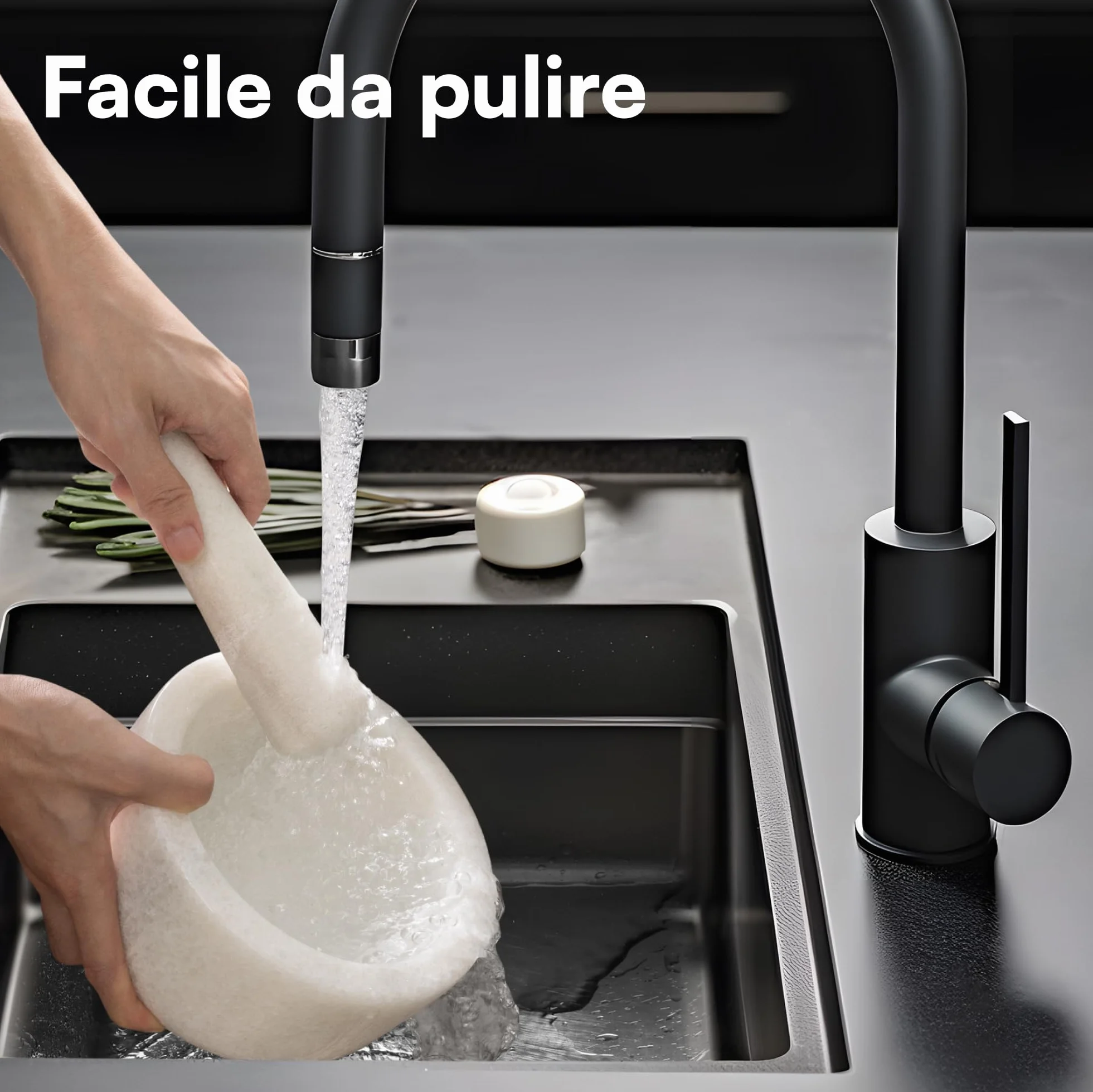 H&S Mortier Pilon Cuisine - Accessoire Cuisine en Marbre de 18 cm de Diamètre pour Broyage des Épices Guacamole Pesto Noix Mojito - Mortier et Pilon Concasseur a Grain Blanc