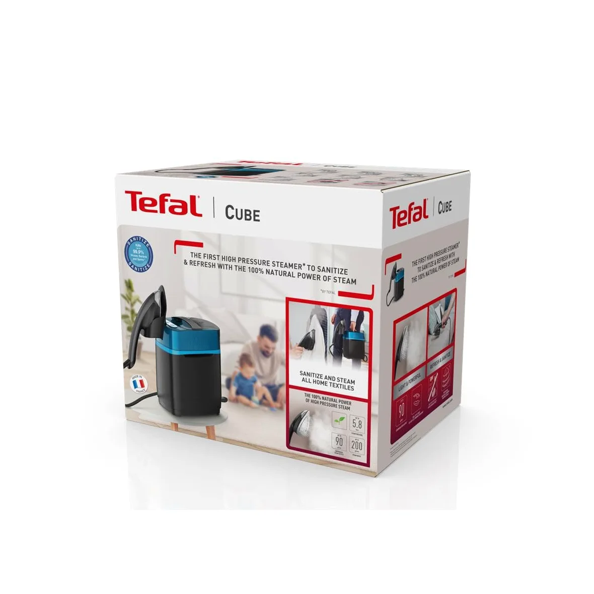 Tefal Défroisseur vapeur hygiénique UT2020 CUBE Désinfectant Hygiénique Nettoyage à la vapeur vertical Repassage mobile Débit vapeur jusqu'à 90 g/min Effet pressing 200 g/min