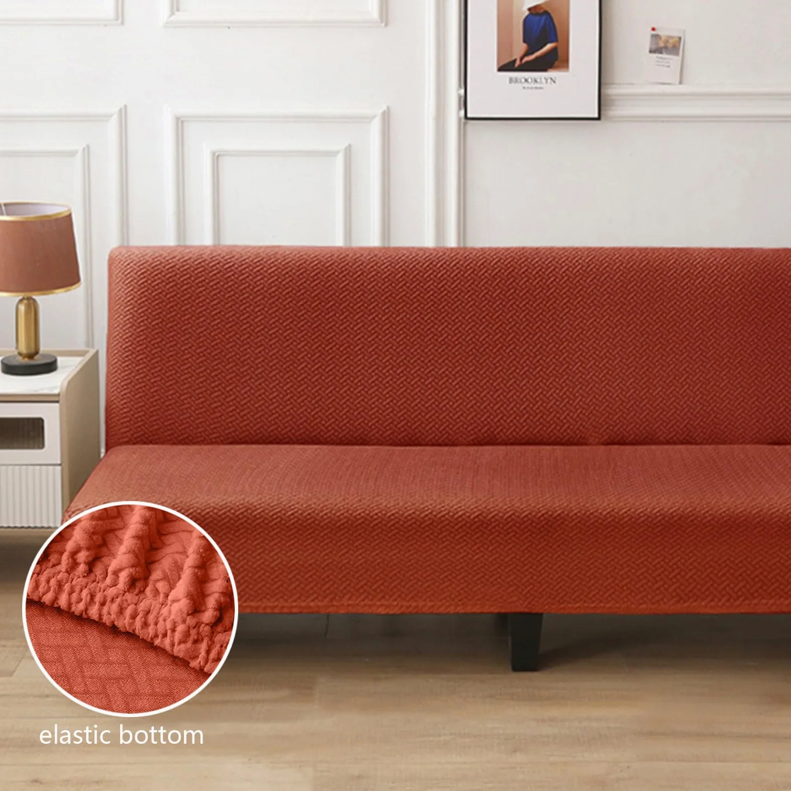 Housse de futon pour canapé-lit, de couleur unie, extensible, pliable avec élastique en bas, pour salon, (jaune, taille S)