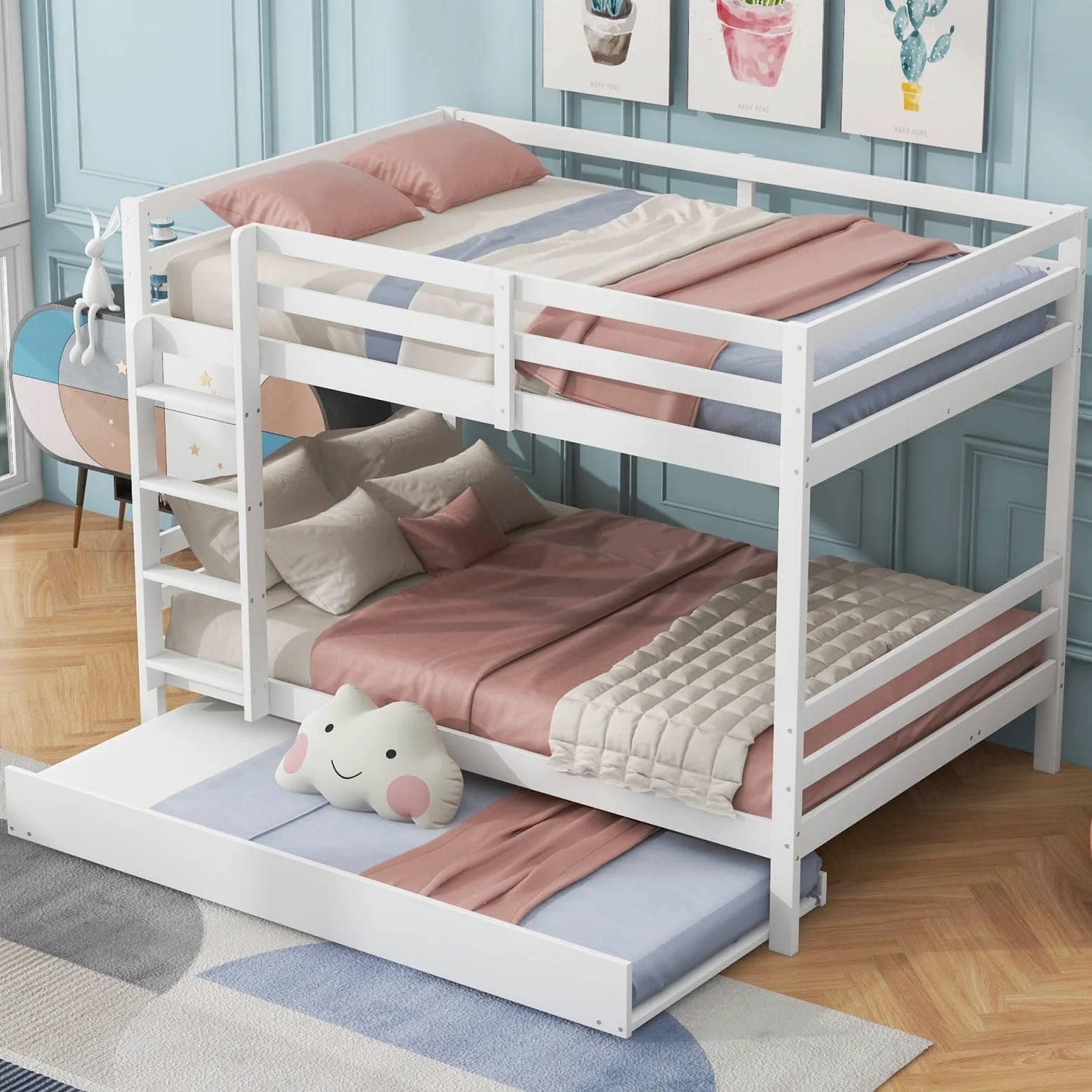 Sweiko Lits superposés 140 * 200cm, Lits pour Enfants avec Lits escamotables, Cadres de lit avec Garde-Corps Hauts, escaliers Stables,White