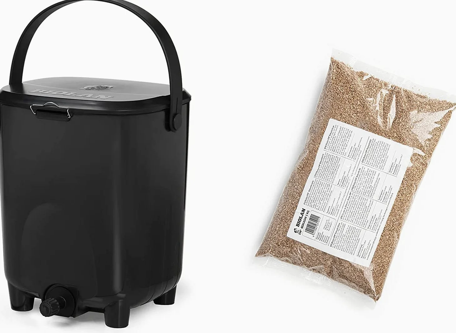 Biolan Bokashi Kit de composteur de Cuisine (10 l) avec Activateur de Fermentation EM 1 kg (Noir)