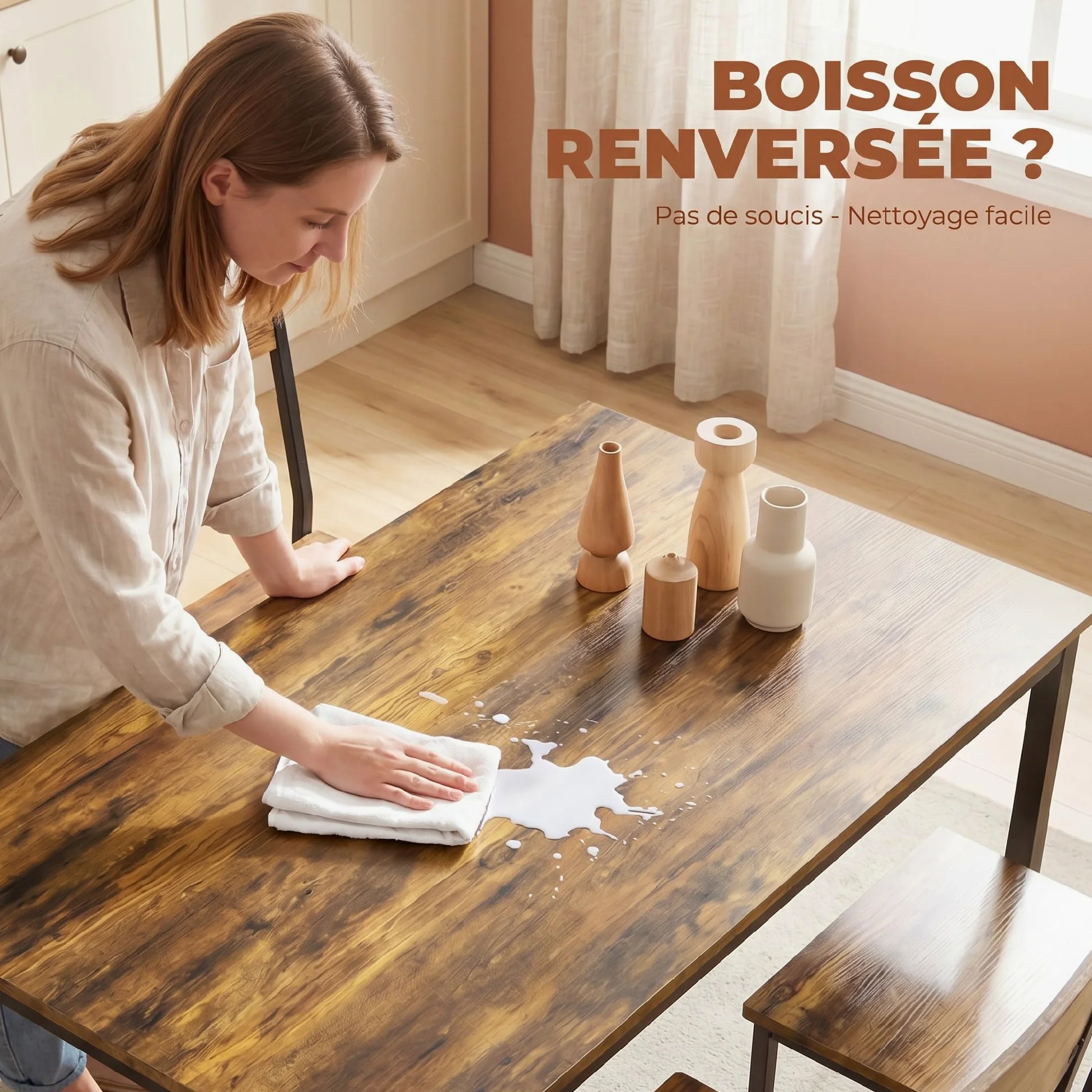 HOMCOM Ensemble Table Salle à Manger avec 4 chaises, Table de Cuisine pour 4 Personnes, Plateau rectangulaire 108 cm, Style Industriel, Pieds en métal, idéal Petit Espace, Brun Rustique