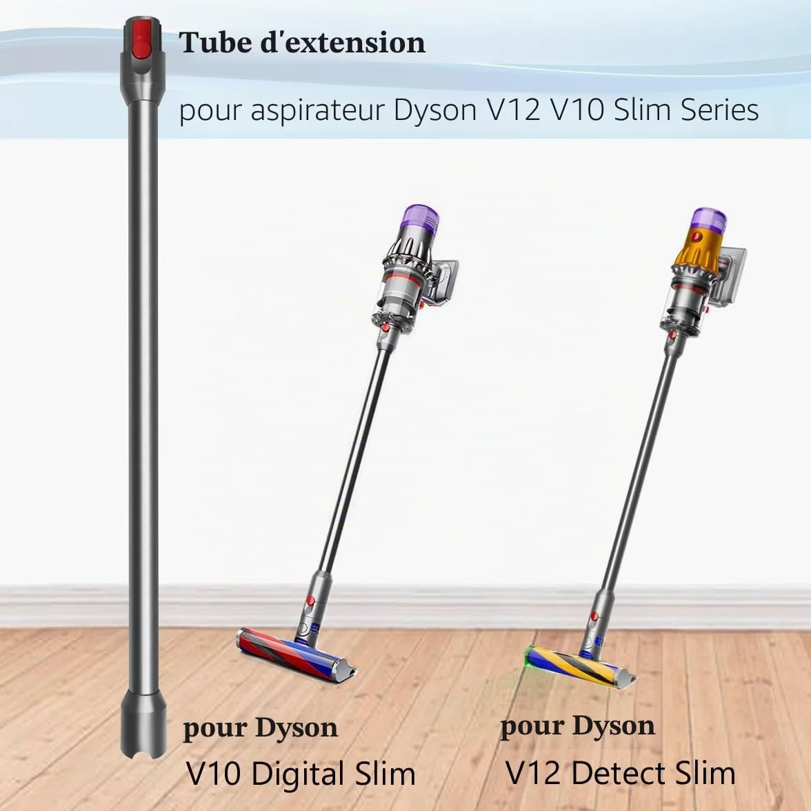 Tube Extension pour Dyson V12 Detect Slim Aspirateur, Tube Rallonge de Rechange pour Dyson V10 Digital Slim, Tige Rigide Télescopique avec Dégagement Rapide Baguette Accessoire, 74cm - Gris