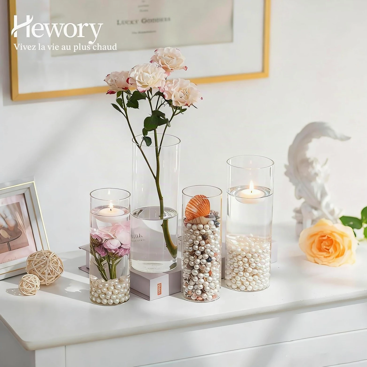 Vase Cylindrique en Verre pour Centre de Table: Hewory 12 Vase Transparent Vase en Verre pour Decoration Mariage - Photophore Verre Vase Verre Transparent pour Décoration de Table Wedding Home