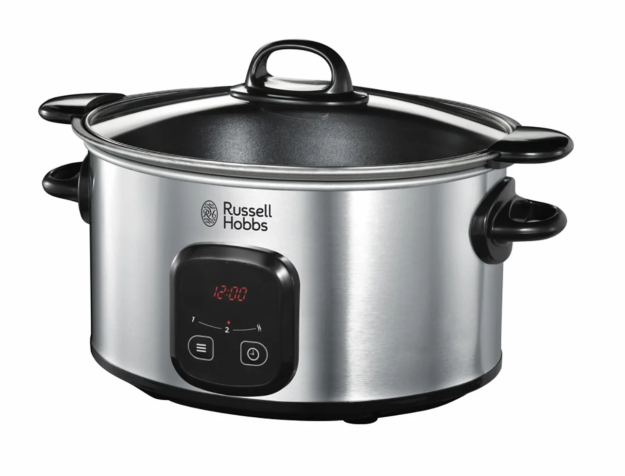 Russell Hobbs Mijoteur Electrique [Familial] Maxicook (6 L, Cuve 2 en 1 en ceramique amovible: cuisson sur plaque ou brûleur à gaz, Commande digitale, 3 réglages de cuisson, Base en inox) 22750-56
