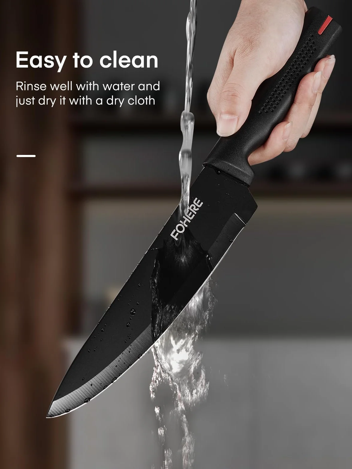 Couteaux de Cuisine avec Bloc, FOHERE 13 Pièces Couteaux de Table en Acier Inoxydable avec Affûteur Intégré, Bloc de Couteaux Professionnel avec Support,Granit Noir