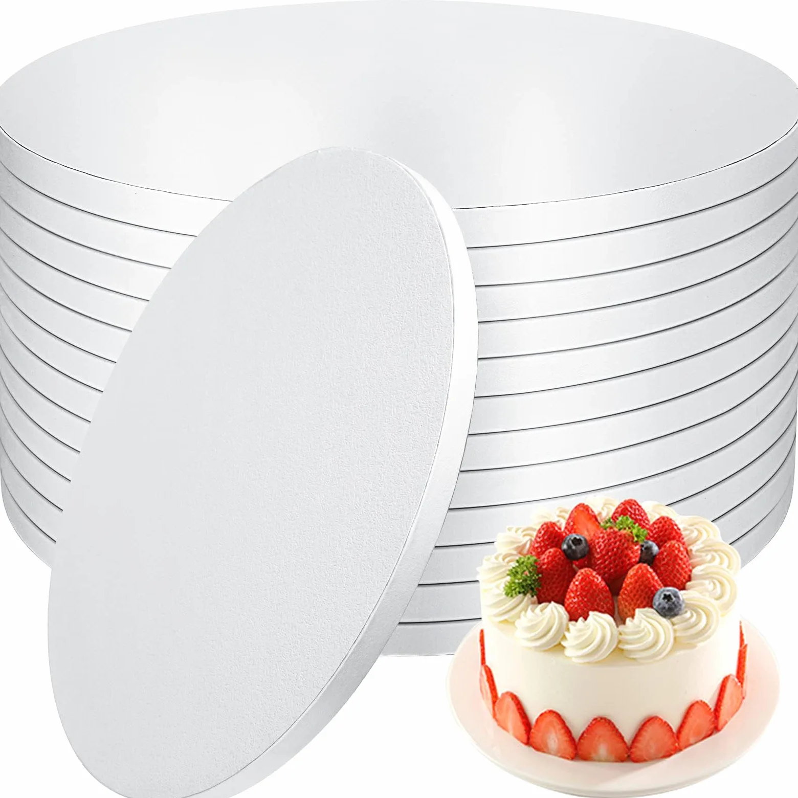 Lot de 6 tambours à gâteau de 40,6 cm, planches à gâteau rondes de 40,6 cm, carton épais de 1,27 cm, cercle robuste, base en carton pastel, planches à gâteaux blanches pour mariage
