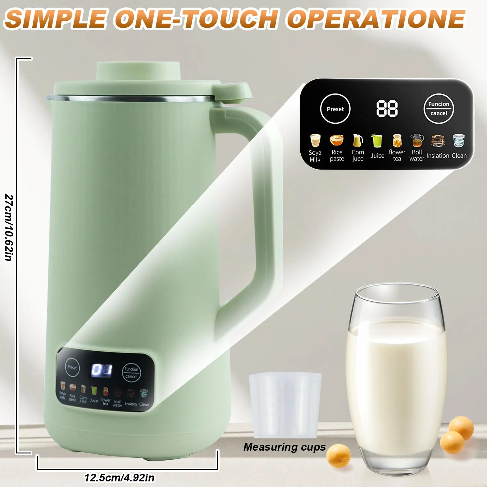 Machine à Lait de Soja, 600 Ml, Machine à Lait Végétaux Multifonction avec 10 Lames Puissantes, Machine à Lait D'Avoine, Fabricant Multifonction de Lait de Soja, pour Noix, Soja, Céréales (plus vert)
