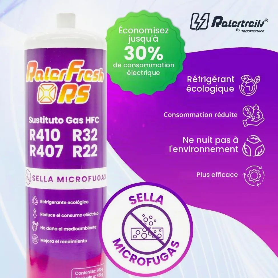 Gaz réfrigérant organique pour climatisation type Split Ralerfresh RS équivalent à 950 g, remplacement des gaz R410, R32, R407 et R22 (Bouteille + clé)