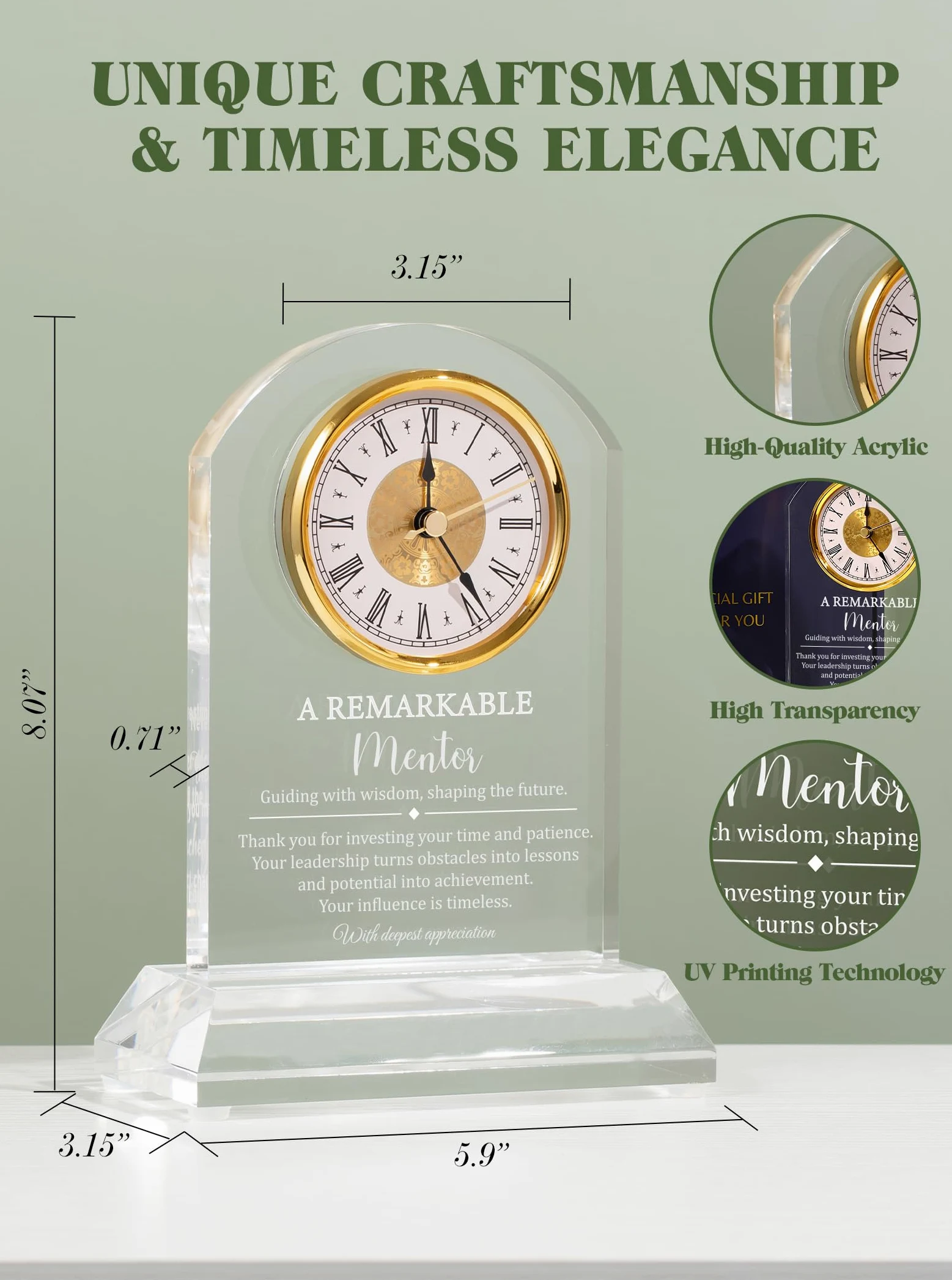 Cadeau mentor pour homme et femme – Horloge de bureau souvenir, Thank You for Helping Me Grow, avec boîte cadeau et carte, décoration de bureau et d'intérieur, appréciation pour enseignant, patron