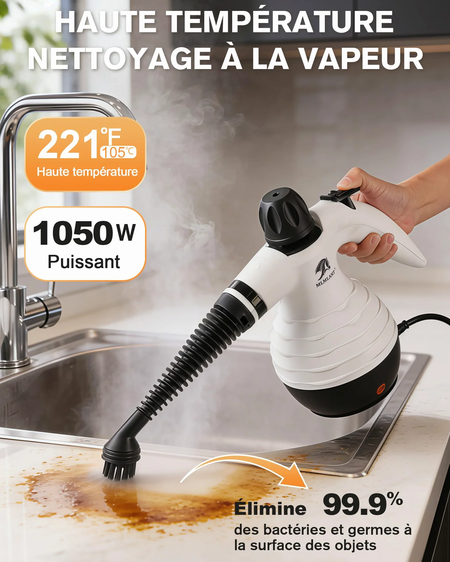 MLMLANT Nettoyeur vapeur, nettoyeur vapeur portable, avec verrou de sécurité et kit d'accessoires de 10 pièces, pour sièges de voiture, canapés, fenêtres, meubles rembourrés et plus encore.