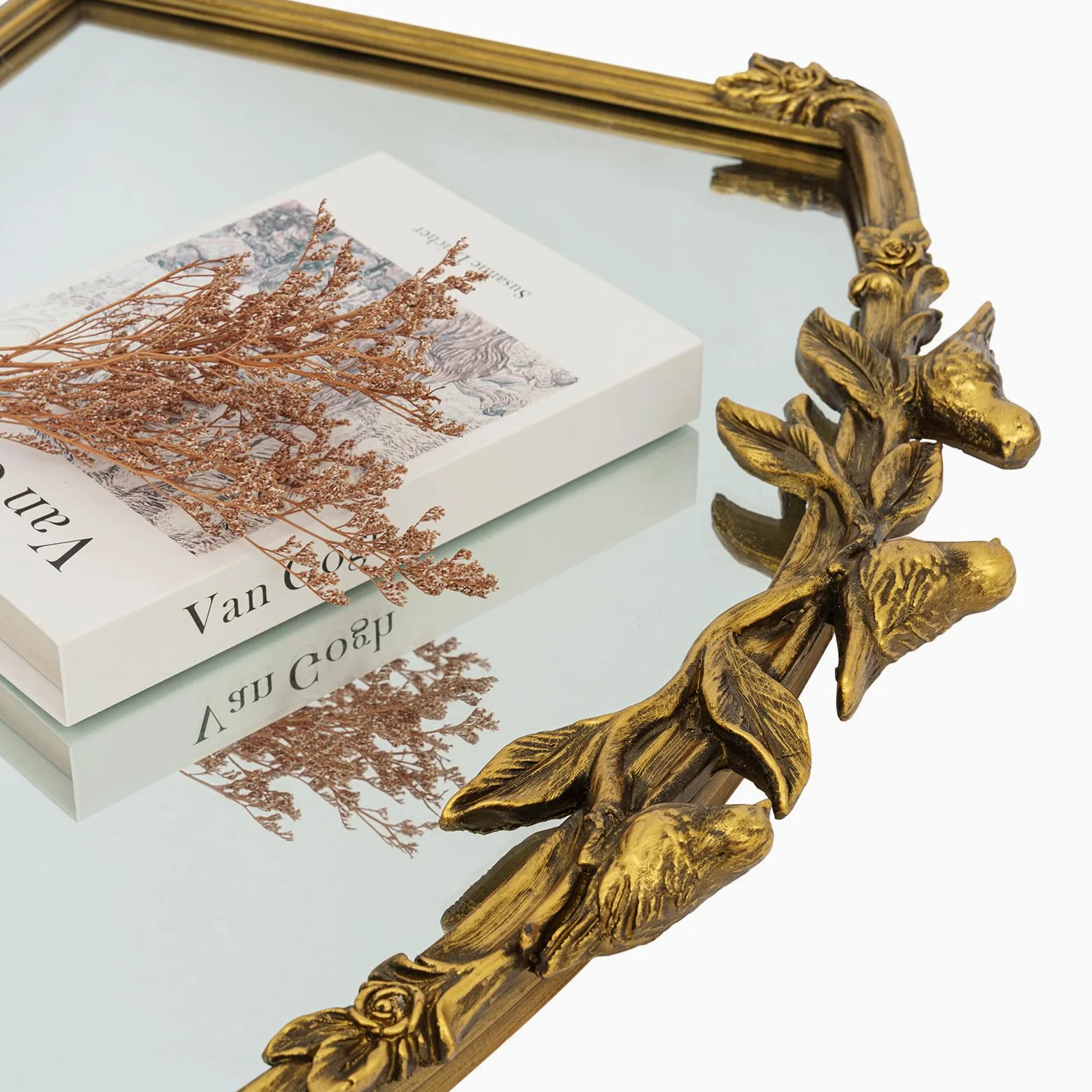 Miroir Baroque doré Antique 80 x 60(H) cm – Cadre Vintage en Fonte avec Fleurs en résine sculptées à la Main, Miroir Mural incassable pour Salle de Bain, Salon et Chambre à Coucher