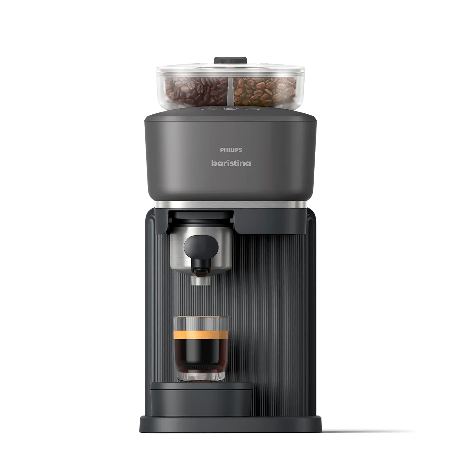 Machine à expresso Philips Baristina Variety - Bac à grains Double compartiment, Broyeur intégré, 16 bars, Nettoyage facile, Expresso et Lungo, noir/porte-filtre noir (BAR320/60)