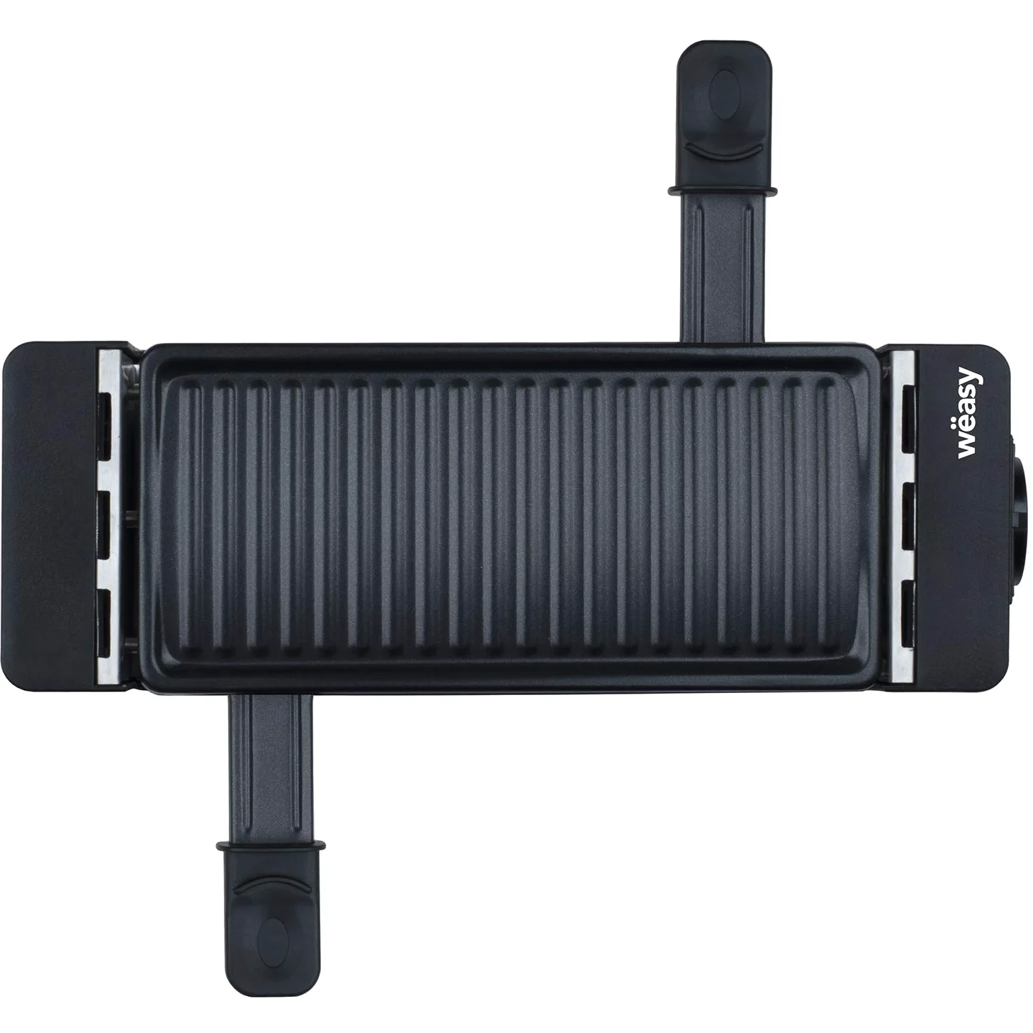 Wëasy Appareil à Raclette 2 Personnes TIK12, Multifonction 2 en 1 Raclette et Grill, Connectable avec TAK12 et Jusqu'à 4 Appareils, Antiadhésif, Noir