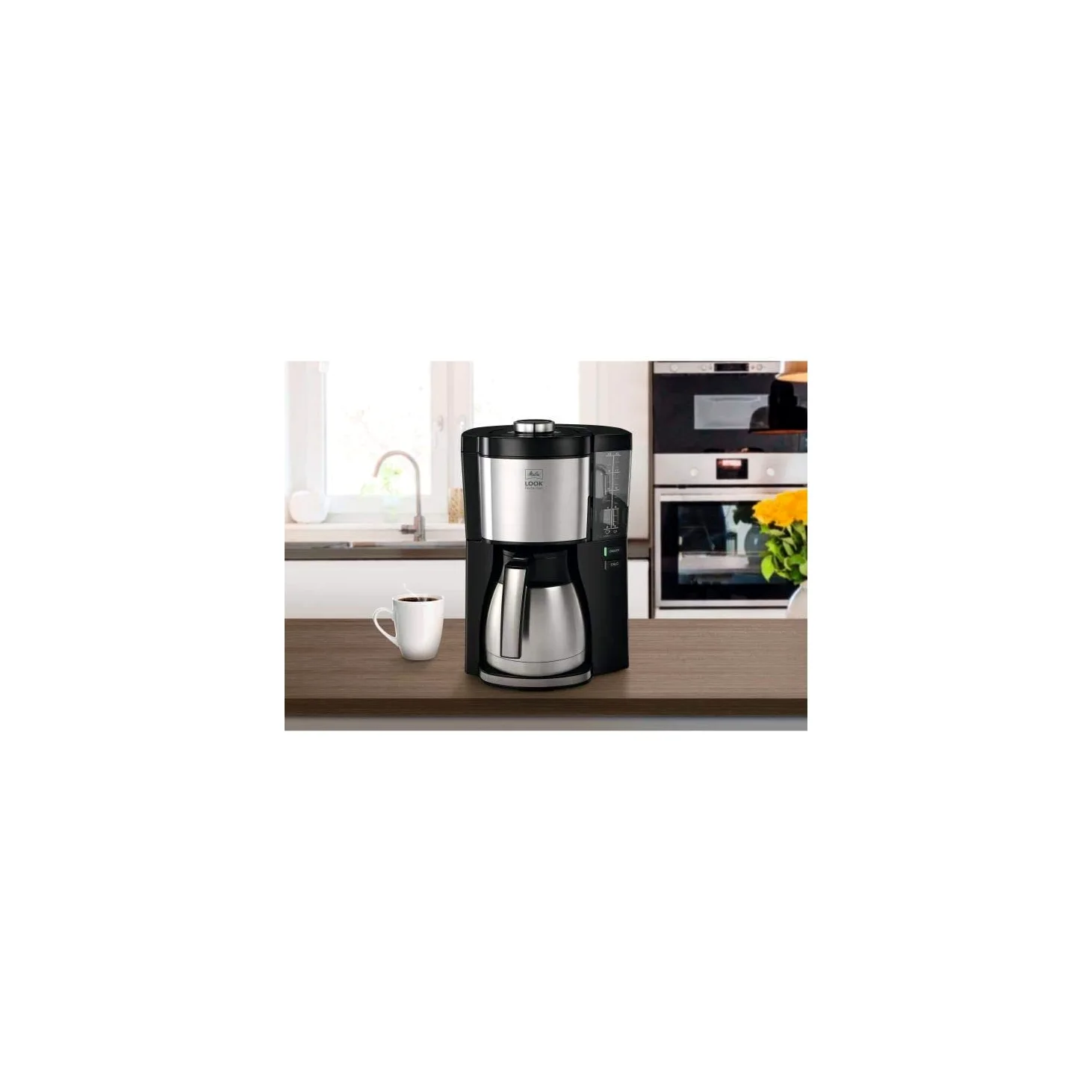 Melitta LOOK Therm Perfection 1025-16 Cafetière filtre isotherme, 10 à 15 tasses, réservoir d'eau amovible et programme de détartrage, Noir/Inox