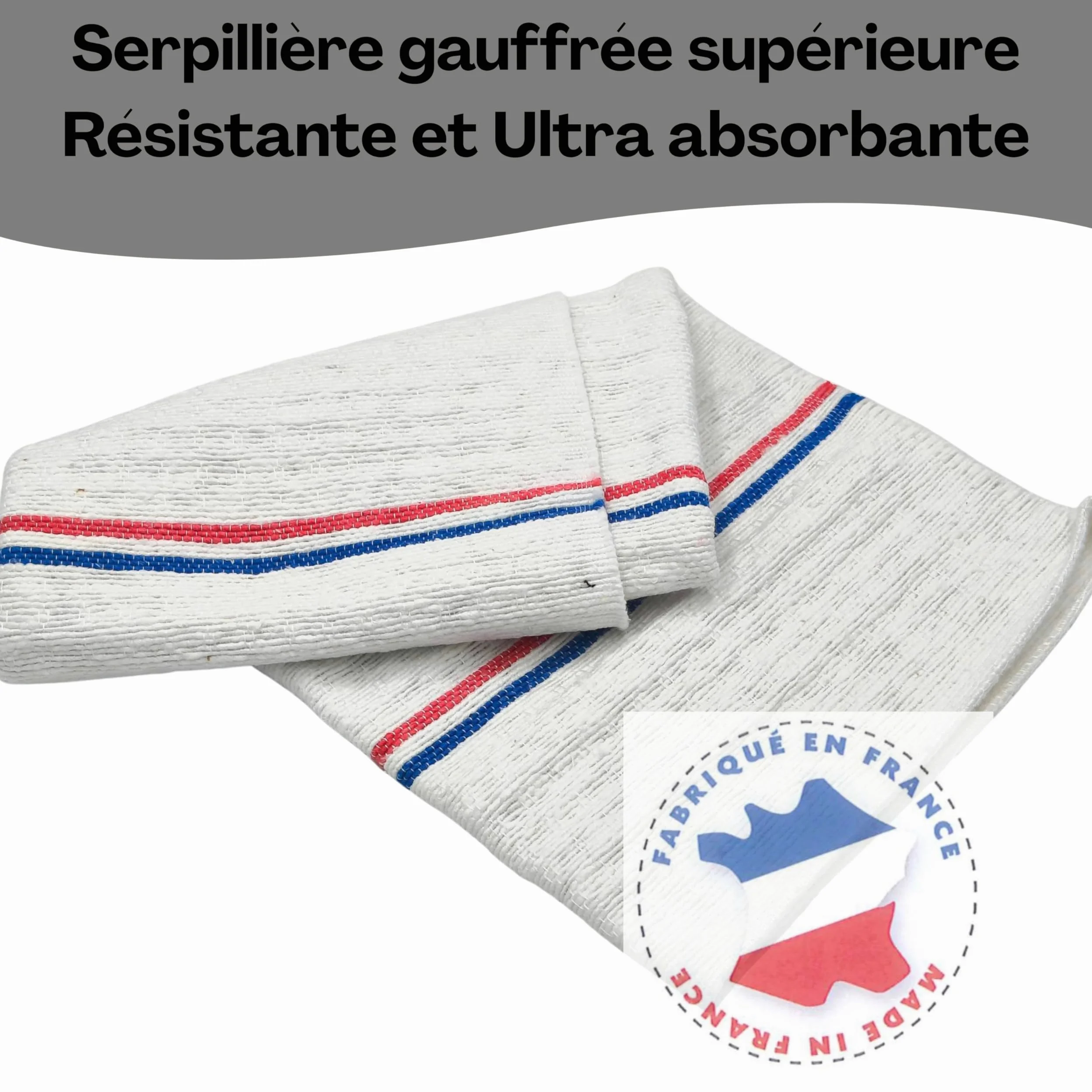 LNT France - Lot de 5 Serpillères Gaufrées Blanches 60 x 100 cm - Haute Résistance - Grand Pouvoir Absorbant - Idéal pour Tout Type de Sol - Fabriqué en France