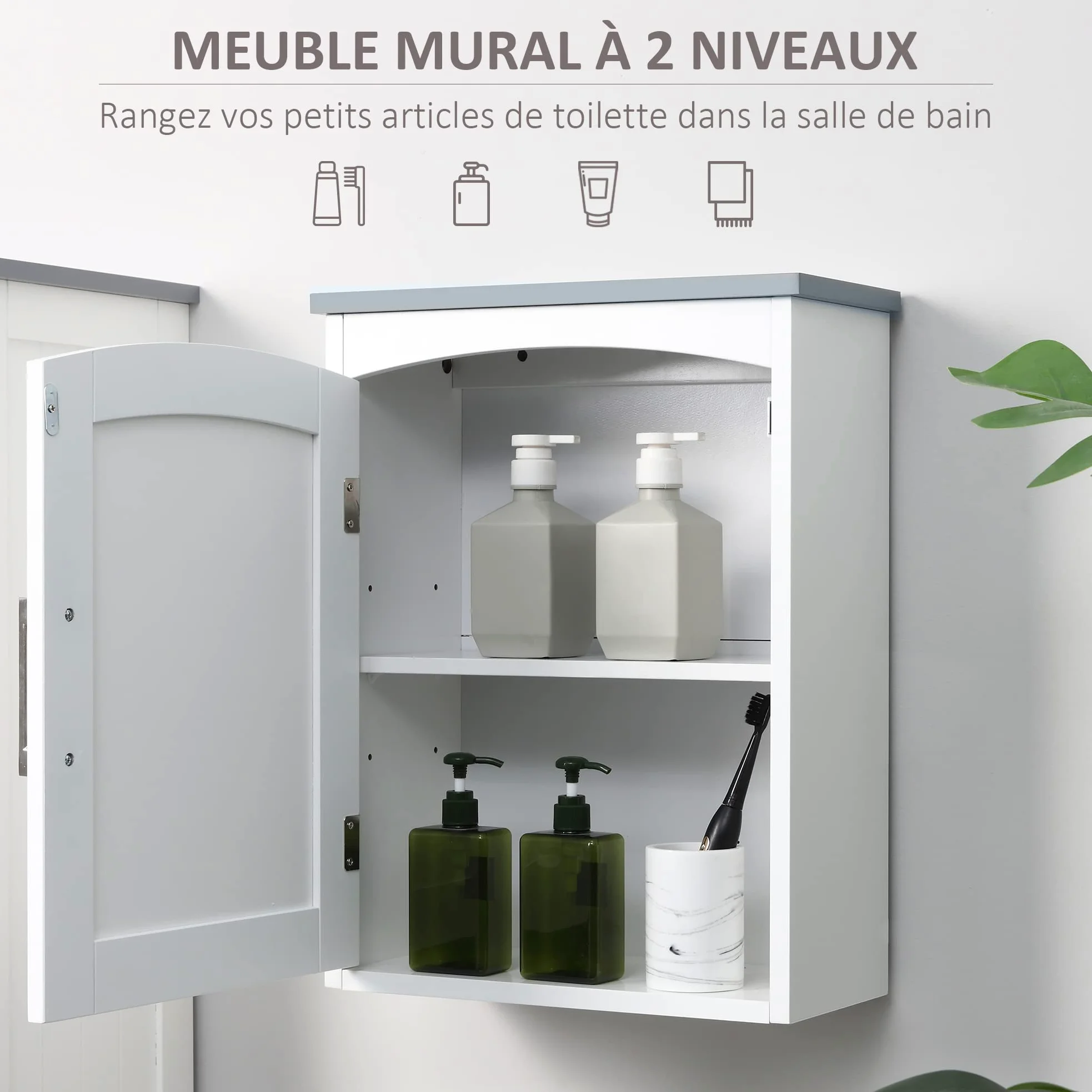 kleankin Meuble WC Suspendu Armoire à Pharmacie Murale Armoire Salle de Bain Rangement avec Porte et étagère réglable - 41 x 18,5 x 52 cm - MDF - Blanc