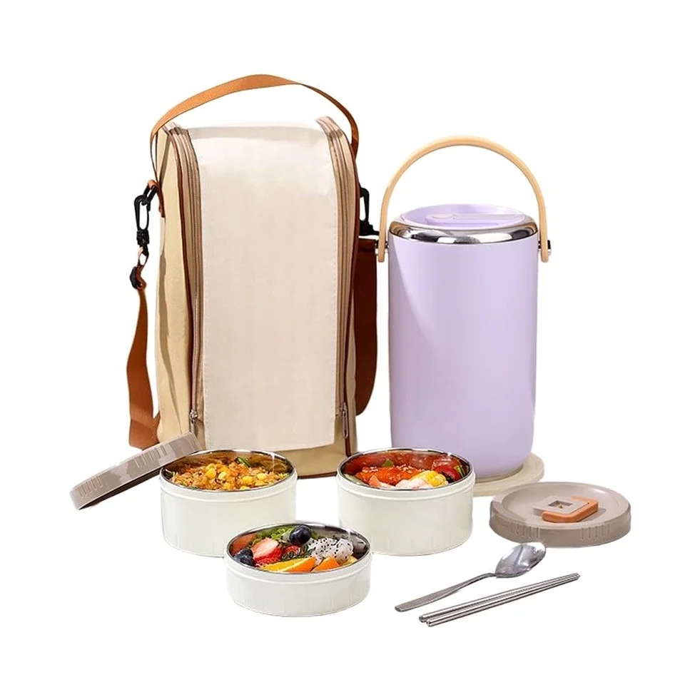 Boîte Repas 3 Niveaux Isotherme Étanche Boîte Repas 3 Niveaux(White) | Isolation pour vide double paroi, 6h froid 8h chaud, 3 niveaux séparés, isotherme offert, pour idéal bureau