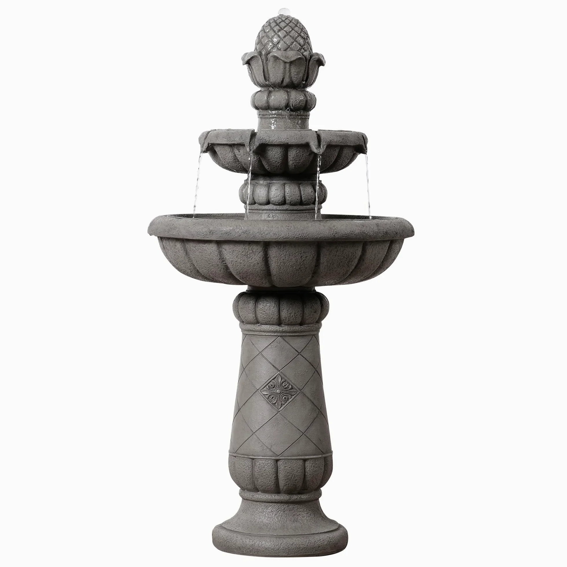 Teamson Home Fontaine Bain d’Oiseaux extérieure 99 cm à 2 Niveaux, Bassin Peu Profond, Finition Pierre Gris Clair, Flux Doux