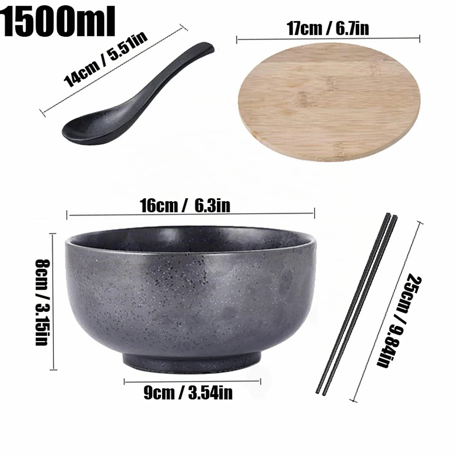 Bol japonais avec couvercle, bol de ramen en céramique, lot de 2 bols de ramen en céramique vintage bol de riz dessiné à la main bol de nouilles instantanées,A5
