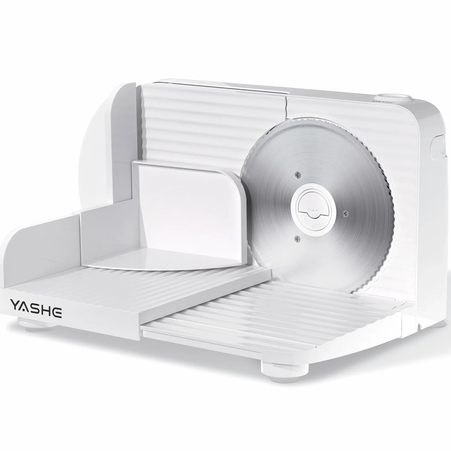 YASHE Trancheuse Électrique Pliable, 180W Trancheuse à Jambon, Lame Inox 17 cm, Épaisseur Réglable 0–15 mm, Compacte et Facile à Ranger pour Viande, Fromage, Pain, Légumes, Blanc