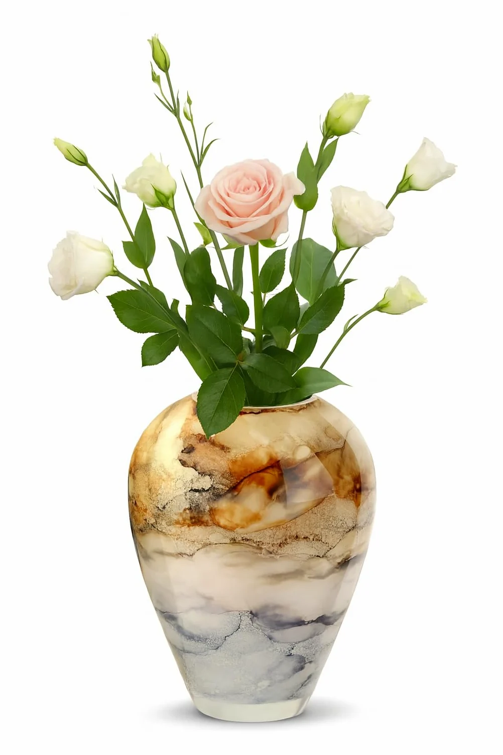 Terroso - Vase - Verre Couleur Sable soufflé à la Bouche - Aspect Luxueux, élégant et stylé - 27 cm de Haut - Aspect marbre - Vase à Fleurs