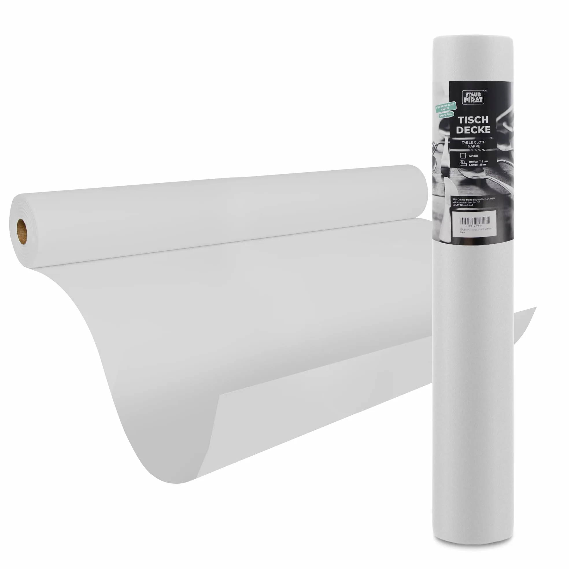 Airlaid Rouleau de nappe Blanc 118 cm x 25 m | Qualité gastronomique, 65 g/m², découpable, décoration facile pour fête, événement, Noël, anniversaire, Nouvel An