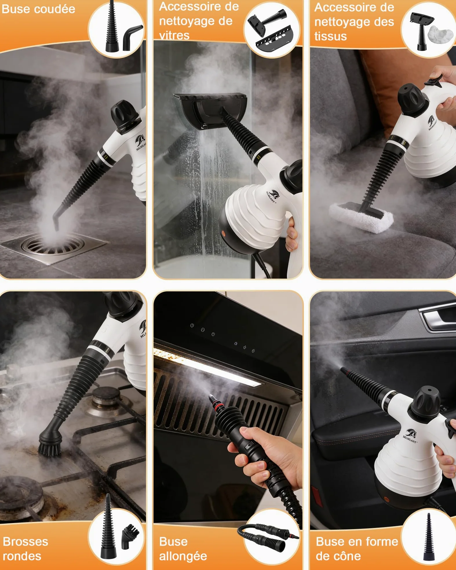 MLMLANT Nettoyeur vapeur, nettoyeur vapeur portable, avec verrou de sécurité et kit d'accessoires de 10 pièces, pour sièges de voiture, canapés, fenêtres, meubles rembourrés et plus encore.