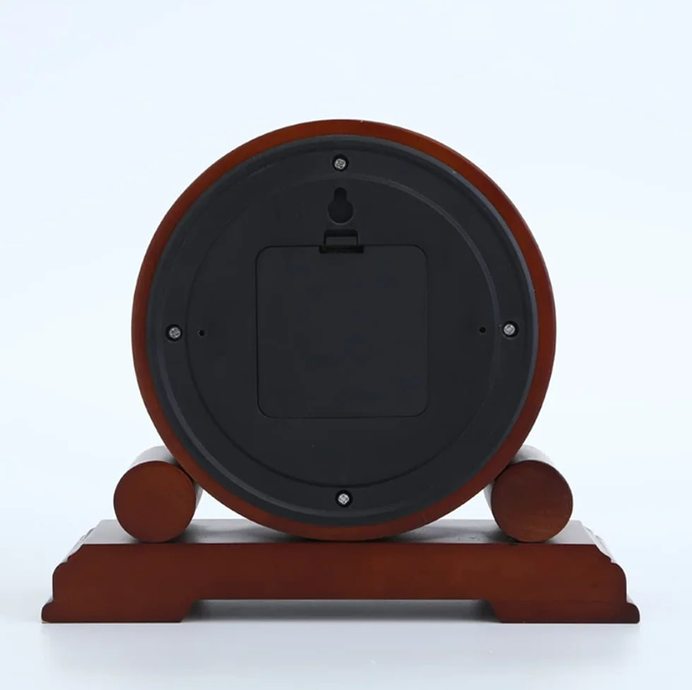 Horloge de Bureau en Bois Massif, Horloge de cheminée avec Surface en Bronze et Chiffres, Horloge à Quartz silencieuse, Horloge de cheminée 23cm Long Brown