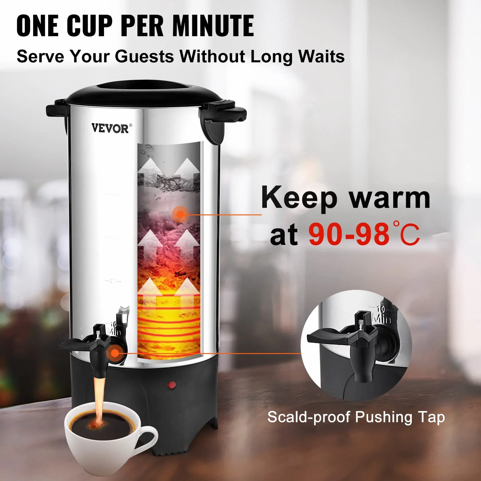 VEVOR Percolateur à Café 7,4 L 50 Tasses Distributeur de Boissons Chaudes en Acier Inoxydable Filtre Permanent Marmite à Vin Chaud 90-98 ℃ Maintenu Infusion Rapide Appareil Chauffe Eau Thé Chocolat