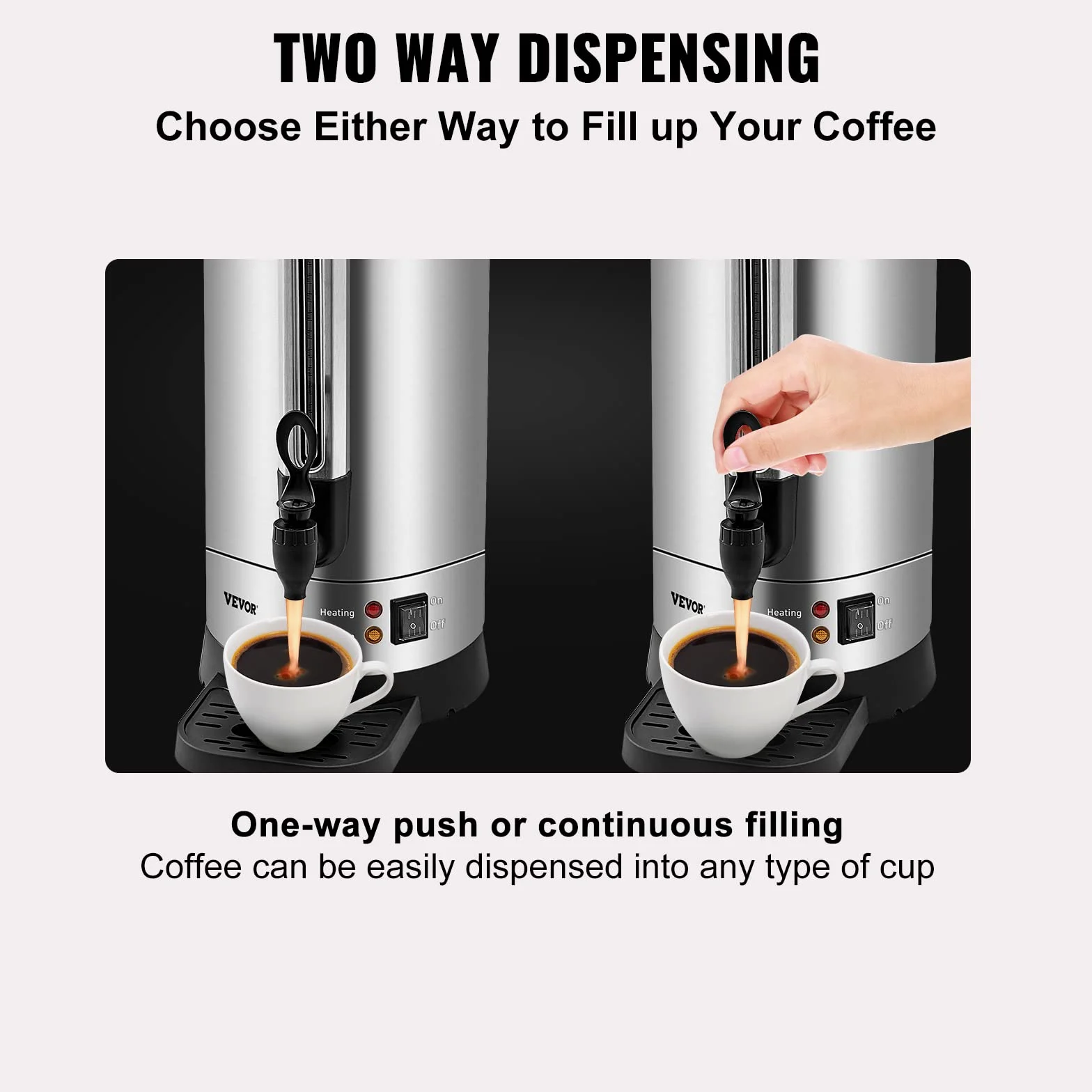 VEVOR Percolateur à Café 9,75 L 65 Tasses Distributeur de Boissons Chaudes en Acier Inoxydable Filtre Permanent Marmite à Vin Chaud 90-98 ℃ Maintenu Infusion Rapide Appareil Chauffe Eau Thé Chocolat