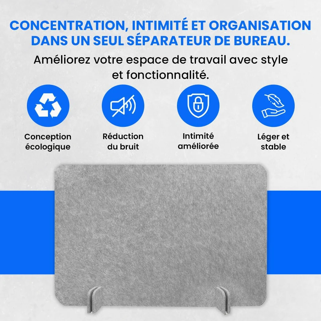 Cloison de bureau ReFind. Réduction acoustique du bruit et écran de confidentialité pour l'espace de travail. Organisateur de bureau autonome. Pour bureau, école et télétravail. [50cm x 80cm]