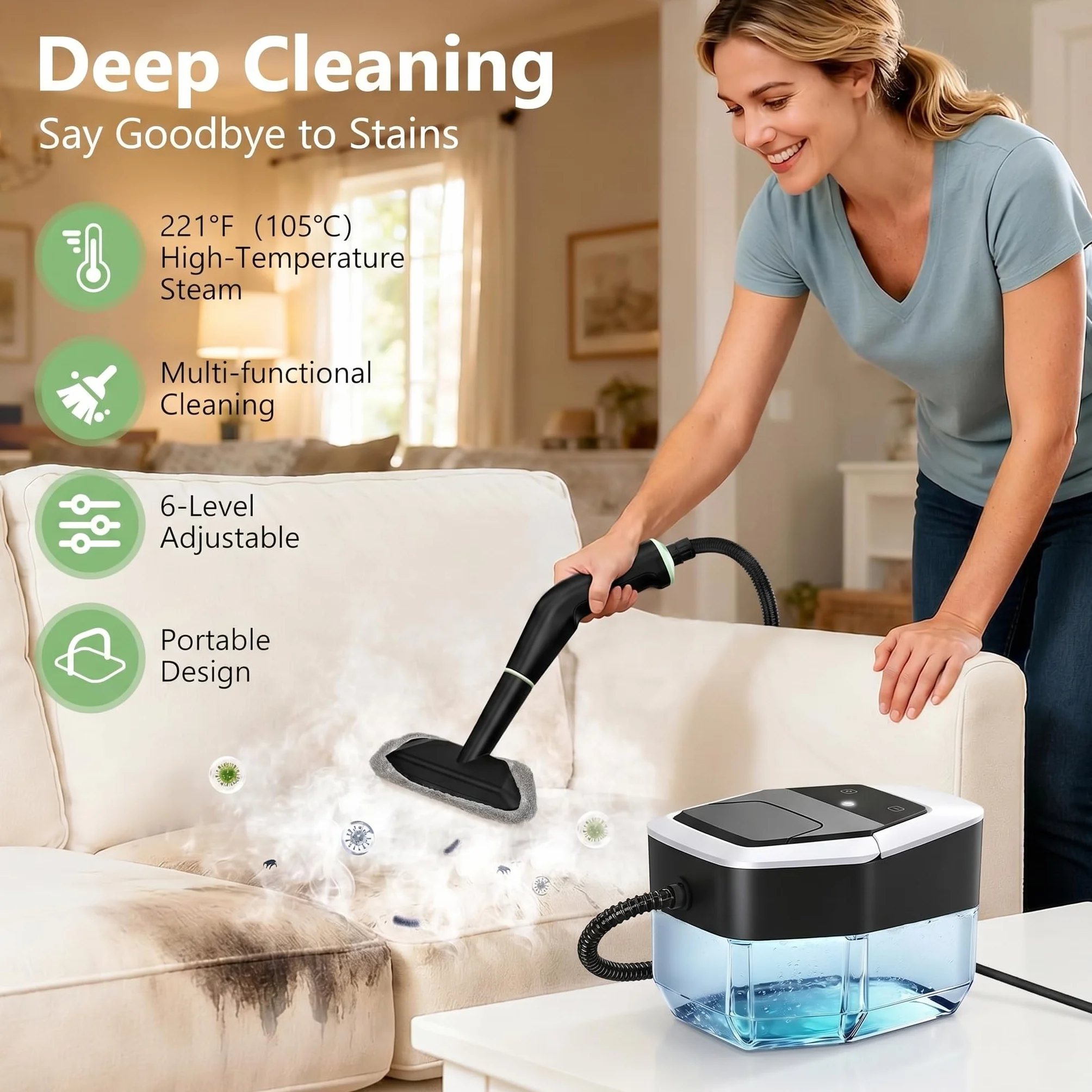 Portable Nettoyeurs Vapeur électriques Nettoyeur Vaporisateur Appareil Vapeur Nettoyeur Vapeur a Main Haute Pression Voiture Vitre Canapé Maison Voiture Fenêtres Cuisine Salle de Bain Sol (noir)