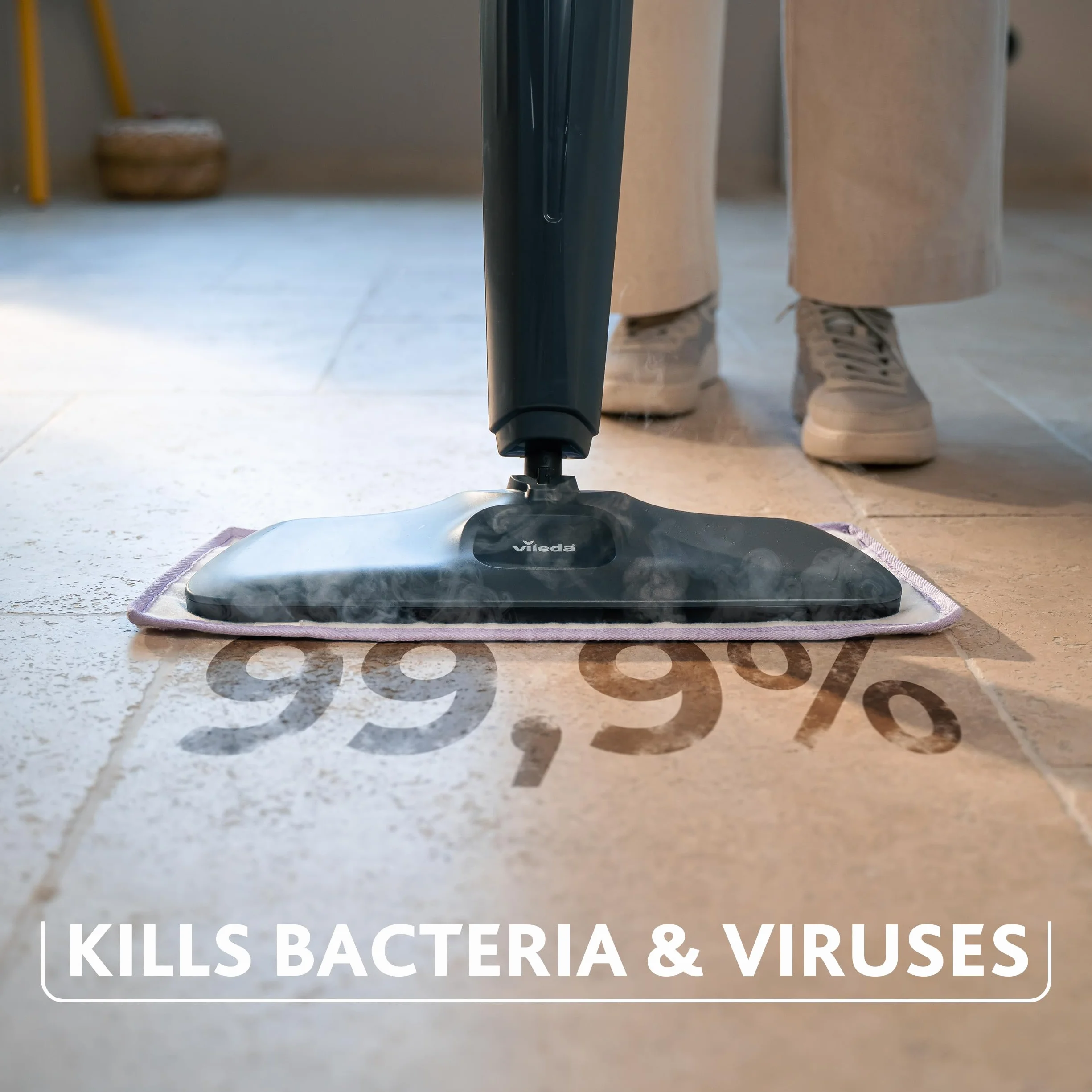 Vileda Steam Plus Pro XXL Nettoyeur vapeur, tue jusqu’à 99% des bactéries et des virus, parfait pour les sols délicats, avec 4 réglages de la vapeur, plateau de rangement inclus