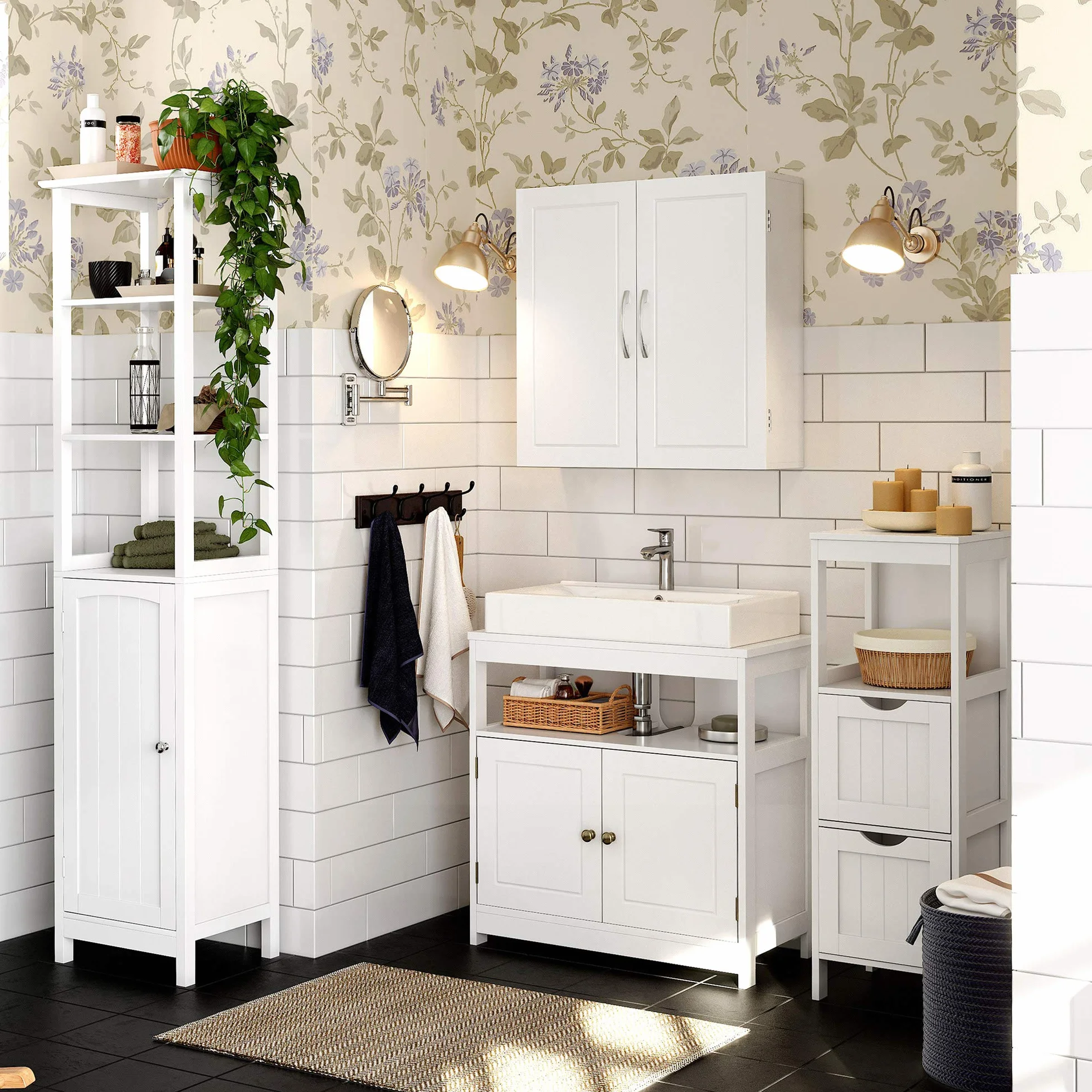 VASAGLE Armoire Murale pour Salle de Bain, Placard de Rangement Mural pour Salle de Bain, 18 x 60 x 60 cm, Armoire à Pharmacie avec Étagères Réglables, Blanc Nuage BBC320W01