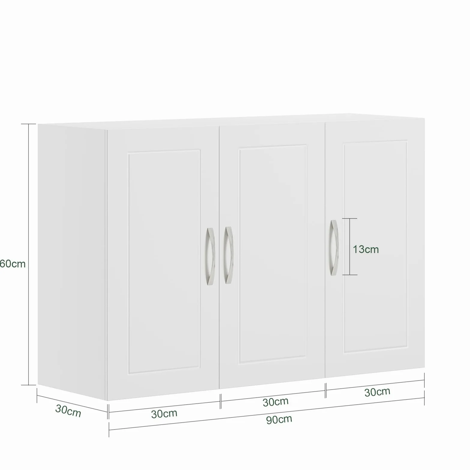SoBuy Meuble Haut Cuisine avec 3 Portes & Étagères Réglables, Placard Cuisine Mural en MDF, Armoire Murale Cuisine pour Épices, Meuble Suspendu Cuisine, Charge 36kg, Blanc, 90x30x60cm, FRG231-L-W