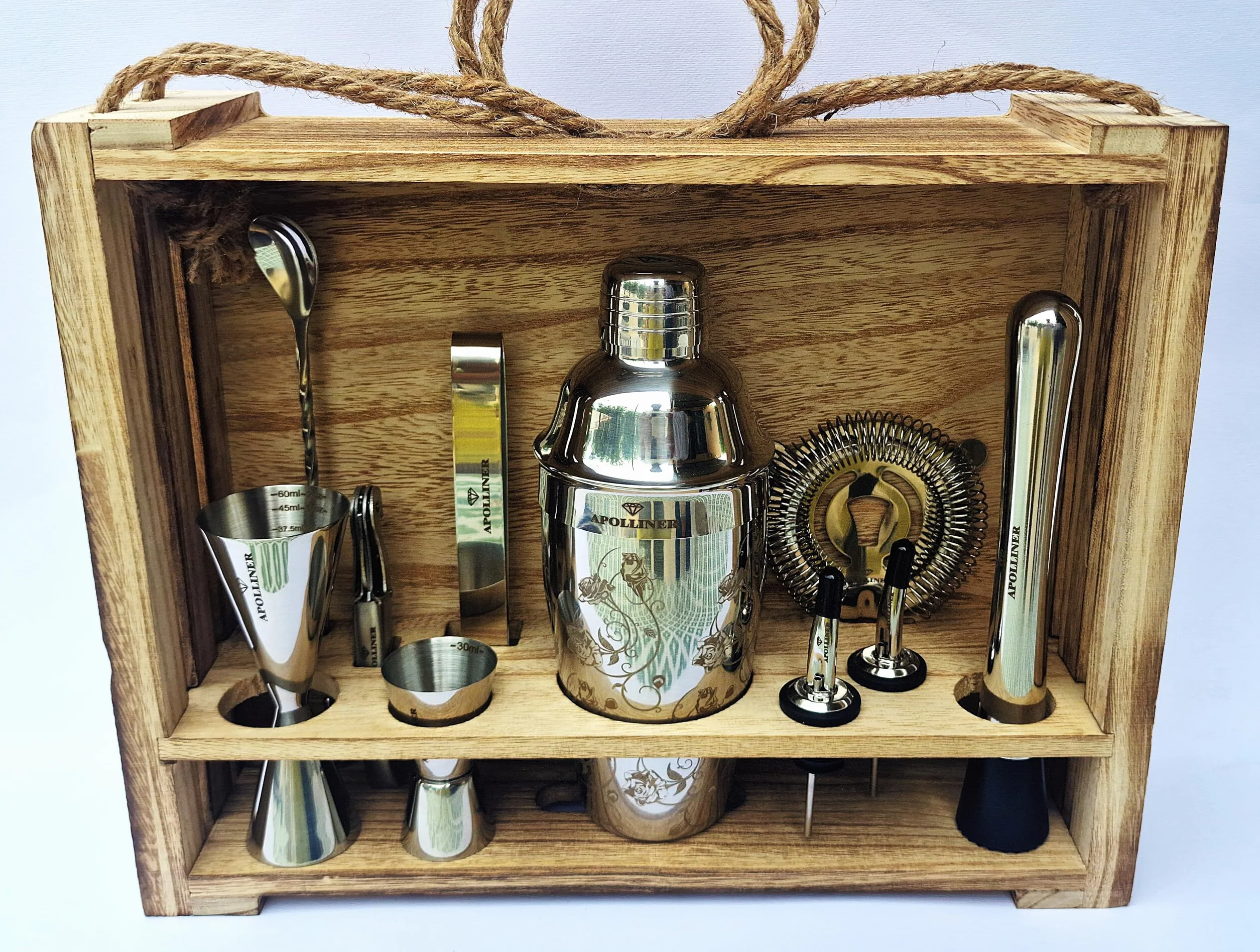 shakers à cocktails16 Pièces, Professionnel | Shaker à Cocktail 550ml, Acier Inoxydable | Kit Cocktail,Shaker Barman,kit Cocktail | Service à Cocktail avec Coffret en Bois précieux.