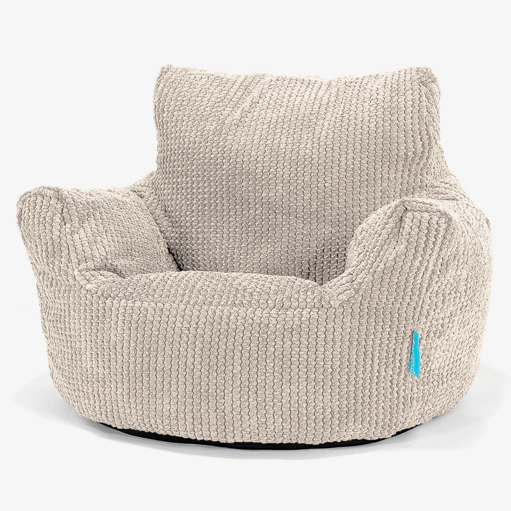 Lounge Pug Pouf poire pour enfant avec pompons en tissu gaufré Ivoire
