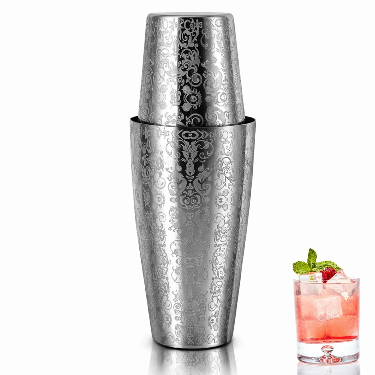 Shaker à Cocktail, Shaker Cocktail, Cocktail Shaker Kit en Acier Inoxydable, Deux Shakers en inox, Shaker à Cocktails Boston,Shaker Boston En Acier Inoxydable Gravé Pour Barman Et Bar à la Maison(#1)