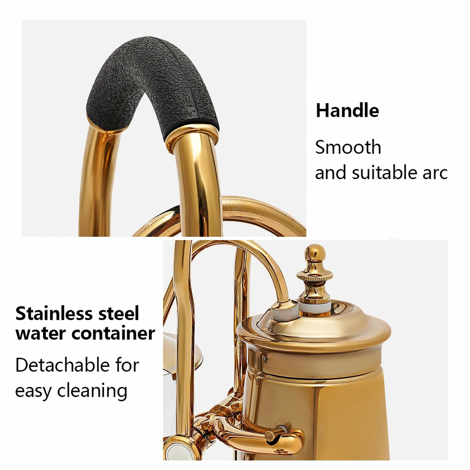 Cafetière à siphon avec robinet pivotant à 180 °, théières à café antiques et amovibles, pour usage professionnel et privé, or