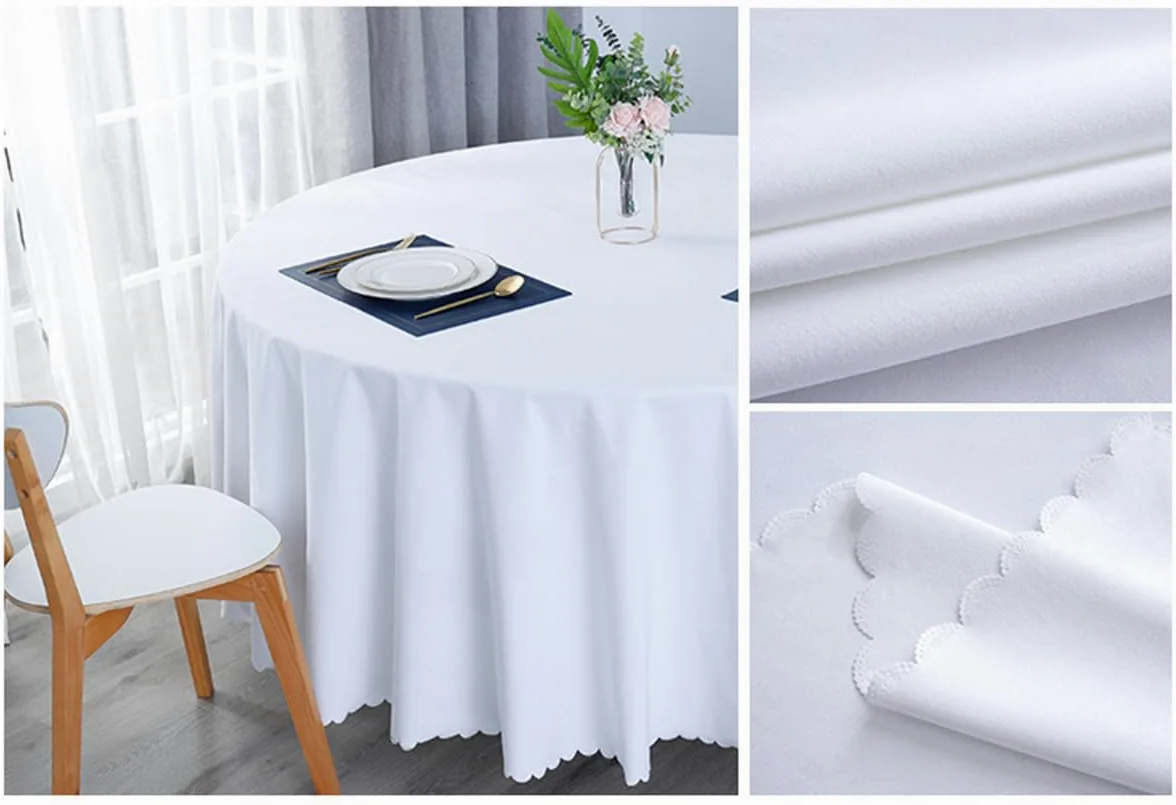 Nappe Ronde en Coton et Chanvre antitache Protéger et décorer la Table Nettoyage Facile Blanc Diamètre 260 cm