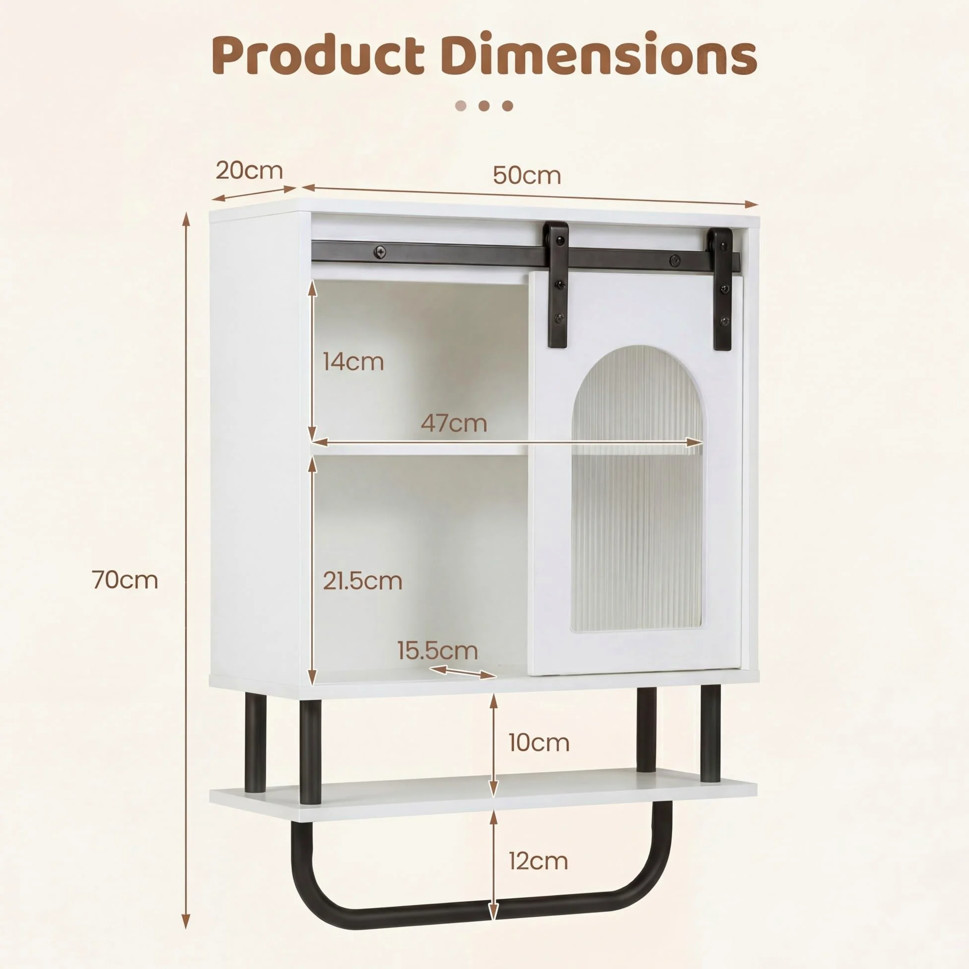 LIFEZEAL Armoire Murale de Salle de Bain, Armoire avec Porte-Serviettes et Compartiment Ouvert, Meuble Suspendu pour Salle de Bain, Cuisine, Salon, 50 x 20 x 70 cm (Blanc3)