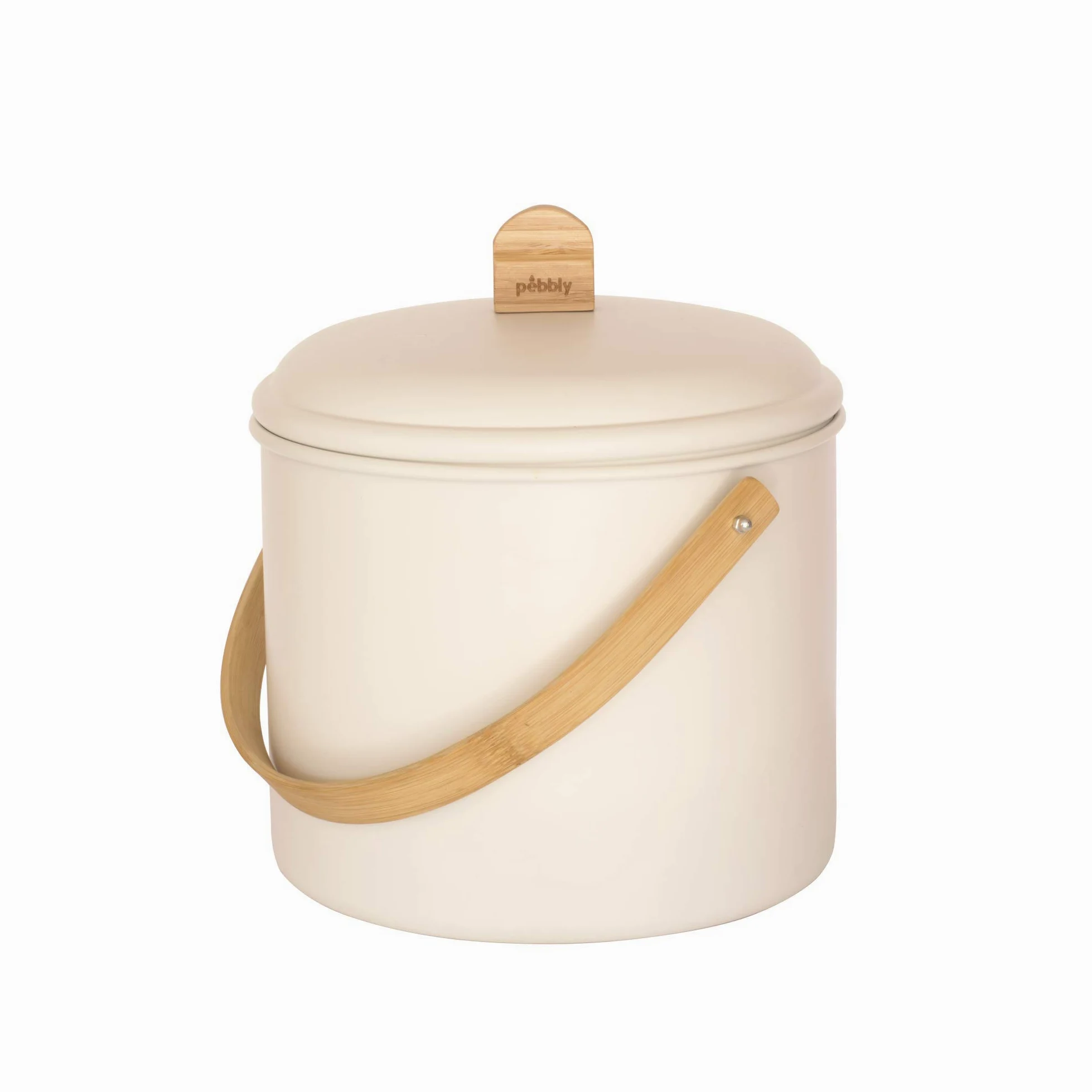PEBBLY - Seau à Compost d'Intérieur en Acier et Anse en Bambou - 7 litres - Ø 22 x 25 cm - Filtre Anti-Odeur en Charbon Inclus, Seau Élégant, Durable, Léger et Résistant, sans Risque de Fuite