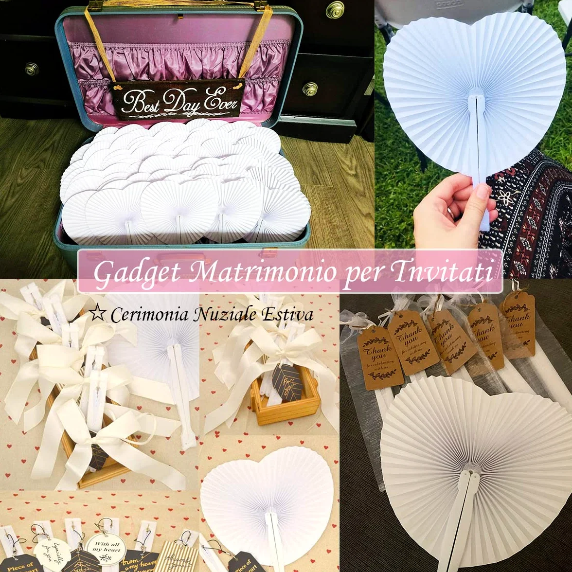 Gudotra - Lot de 60 éventails de mariage, en papier, blancs, en forme de cœur pour wedding bag et décoration de mariage
