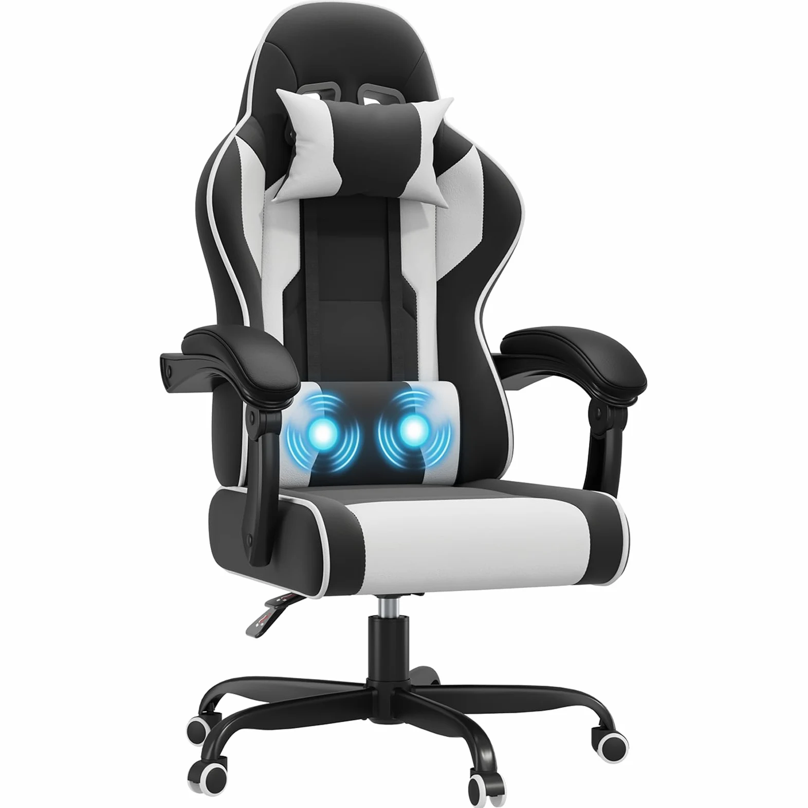 JUMMICO Jetstream Chaise de Gaming Ergonomique avec Fonction Massage, Chaise de Bureau, 150 kg, Blanche