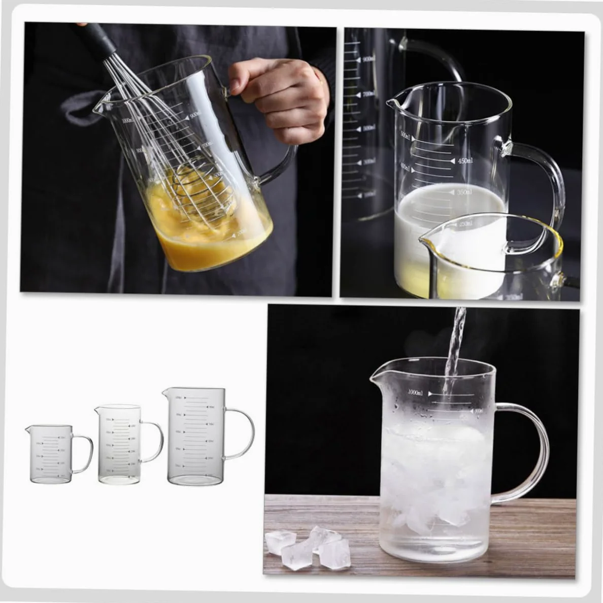 Mikinona Lot de 3 tasses à mesurer en verre pour le lait pour les restaurants les bars pour un débit fluide