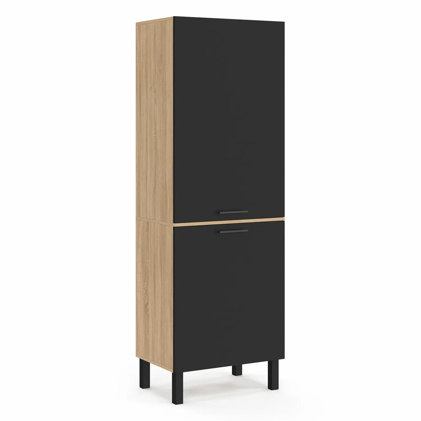 IDMarket - Colonne de Cuisine 60 cm CINA 2 Portes façon hêtre et Noir
